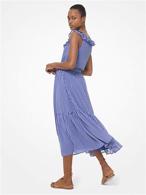 michael kors ruffled stripe dress|Striped Georgette Ruffle Dress .